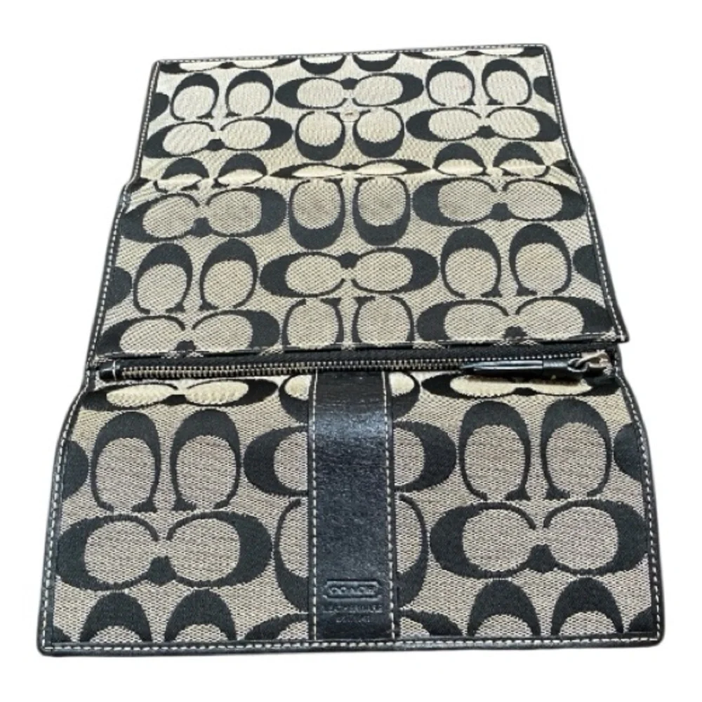Vintage Coach Black And  Gray Legacy Trifold Signature Wallet